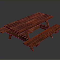Durable Wooden Picnic Table With Attached Benches And Smooth Surface Design