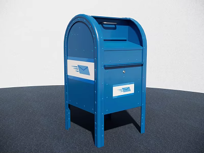 Sturdy Blue USPS Mailbox Featuring Mail Slot Lock And Metal Stand 3d model