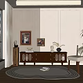 Brown Wooden TV Stand With Drawers Glass Doors And Decorative Items On Light Colored Wall