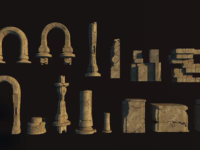 Classical Stone Architectural Scene Components Including Arches Columns Pedestals And Blocks 3d model