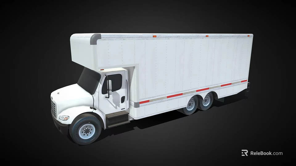 White Cargo Van With Large Body Red Reflective Stripes And Multiple Wheels 3d model