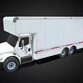 White Cargo Van With Large Body Red Reflective Stripes And Multiple Wheels 3d model