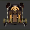 Vintage Train Carriage With Red Roof Brown Body Yellow Windows Golden Railings And Ladder