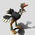 Cartoon Style Ostrich Game Movie Character With Outstretched Wings Green Wristbands Brown Legs