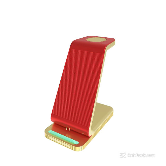 Red And Gold Foldable Device Stand With Green Indicator Light And Stable Base 3d model 