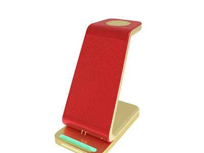 Red And Gold Foldable Device Stand With Green Indicator Light And Stable Base 3d model