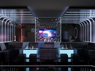 Modern KTV Room Interior With Sofas Lights And TV 3d model