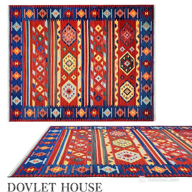 Vibrant Square Rug Featuring Red Blue Yellow Geometric Patterns And Intricate Designs 3d model 