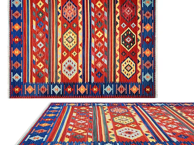 Vibrant Square Rug Featuring Red Blue Yellow Geometric Patterns And Intricate Designs 3d model