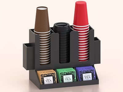 Black Multi Compartment Storage Basket for Colored Paper Cups Lids and Tea Bags 3d model