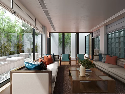 Modern Living Room Interior Design With Sofa Throw Pillows Coffee Table And Windows 3d model
