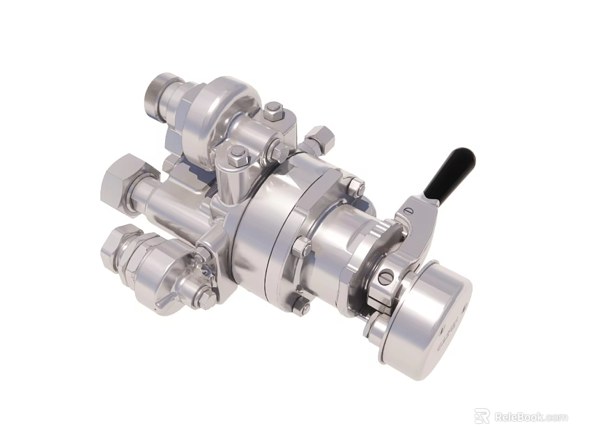 Industrial Stainless Steel Valve With Multi Port Connections And Control Handle 3d model 