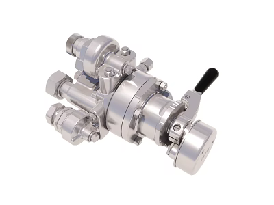 Industrial Stainless Steel Valve With Multi Port Connections And Control Handle 3d model