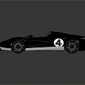 Black Open Top Sports Car With White Stripes Number 4 Sleek Modern Design