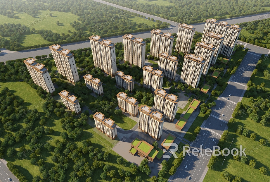 New Chinese-style Residential High-rise Residential Bird's-eye View Planning model