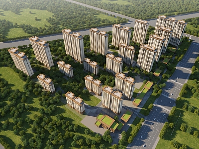 New Chinese-style Residential High-rise Residential Bird's-eye View Planning model