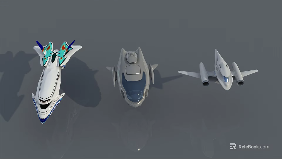 Three Futuristic Sci Fi Aircraft Models With Sleek White And Gray Design 3d model