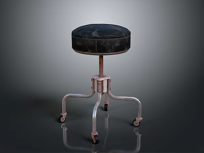 Stylish Modern Round Leather Stool With Metal Frame And Rolling Wheels 3d model