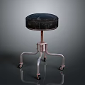 Stylish Modern Round Leather Stool With Metal Frame And Rolling Wheels