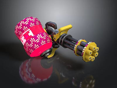 Colorful Weapon Design With Red Patterned Barrel Yellow Grip and Multiple Muzzles 3d model