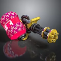 Colorful Weapon Design With Red Patterned Barrel Yellow Grip and Multiple Muzzles
