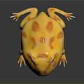 Realistic Yellow Reptile with Pink Spots and Red Eyes on Reflective Surface