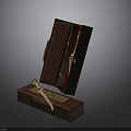 Antique Bone Carved Weapon Displayed in Open Red Decorative Box with Gold Accents