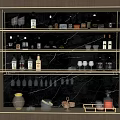 Stylish Modern Wine Rack With Marble Countertop Multiple Bottles And Hanging Glasses