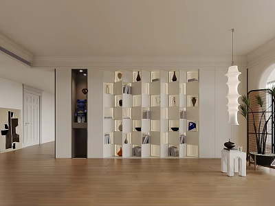 Modern Entryway Cabinet And Side Cabinet With Open Shelving For Decorative Items Light Wood Finish 3d model