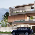 Modern Detached Villa Featuring Geometric Facade Glass Balcony and Roof Garden Surrounded by Trees