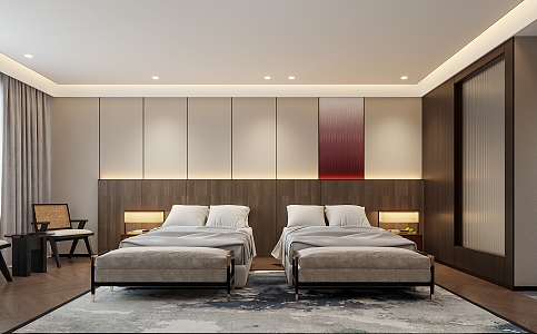 New Chinese Room Hotel Room 3d model