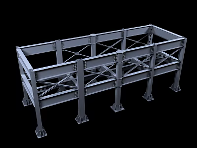Steel Frame Building Component With Cross Braced Beams And Support Legs 3d model