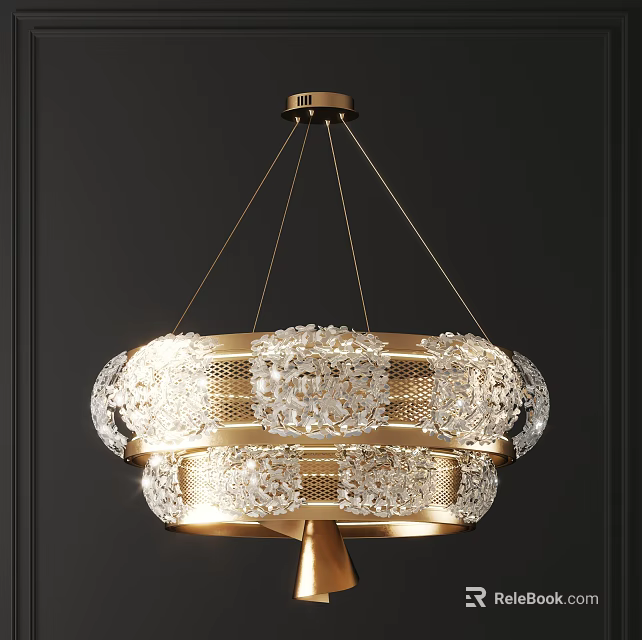 Luxurious Crystal Chandelier With Gold Frame Design On Dark Wall Background 3d model 
