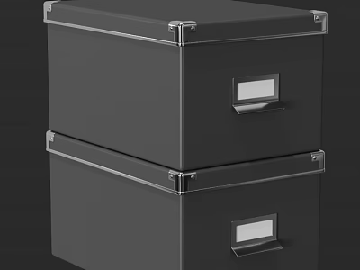 Stacked Black Storage Boxes With Transparent Lids Label Holders And Metal Corners 3d model