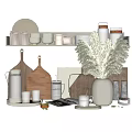 Modern Natural Tableware Set With Wooden Trays Glass Cups Ceramic Bowls And Coffee Accessories