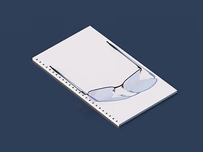 Blank White Spiral Bound Notebook With Clear Glasses Resting On Top 3d model