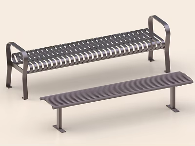 Metal Public Benches With Slatted Seats And Simple Design For Outdoor Spaces 3d model