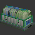 Industrial Storage Tank With Multiple Round Tops Black Striped Sides Pedestal Base And Yellow Components
