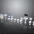 Bathroom Living Essentials Display Featuring Multiple Toilets Sinks Mirrors and Accessories