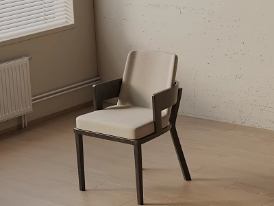 Modern Dining Chair With Beige Fabric Seat Black Wooden Frame On Light Wooden Floor 3d model