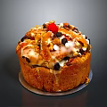 Freshly Baked Cake Topped With Walnuts Chocolate Chips Cherry And Icing