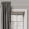 Gray Curtains With Window Blinds And White Framed Windows In Modern Interior 3d model