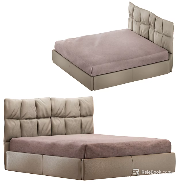 Modern Double Bed With Padded Headboard Light Upholstery And Sleek Design 3d model