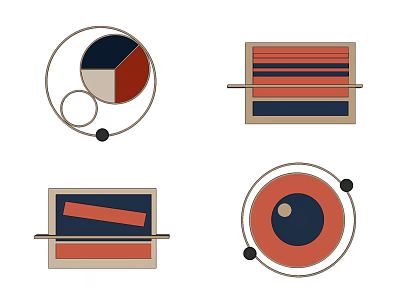 Modern Geometric Wall Decor Featuring Circular Rectangular Shapes And Colorful Designs 3d model
