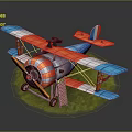 Vintage Blue Red Colored Biplane With Silver Propeller Ladder On Green Grass Toy Model
