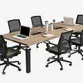 Round and Rectangular Conference Tables With Black Office Chairs Laptops and Water Cups