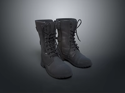 Durable Black Leather Boots With Zipper And Shoelace Design For Daily Life Use 3d model