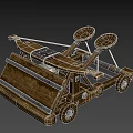 Ancient Wooden Mechanical Device With Wheels Circular Components And Metal Reinforcements