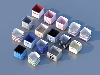 Colorful Square Storage Boxes With Various Patterns And Stacked Design For Daily Living 3d model