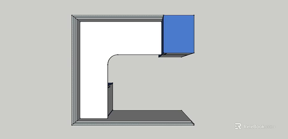 L Shaped Office Desk Featuring Blue Storage Cabinet And Gray Frame 3d model
